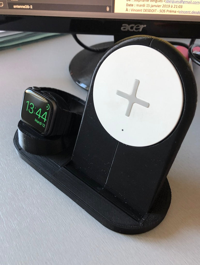 Pyöreä latausteline Iphone 8 Plus -puhelimelle ja Apple Watch - yhteensopiva Ikea Rallen -laitteiden kanssa.