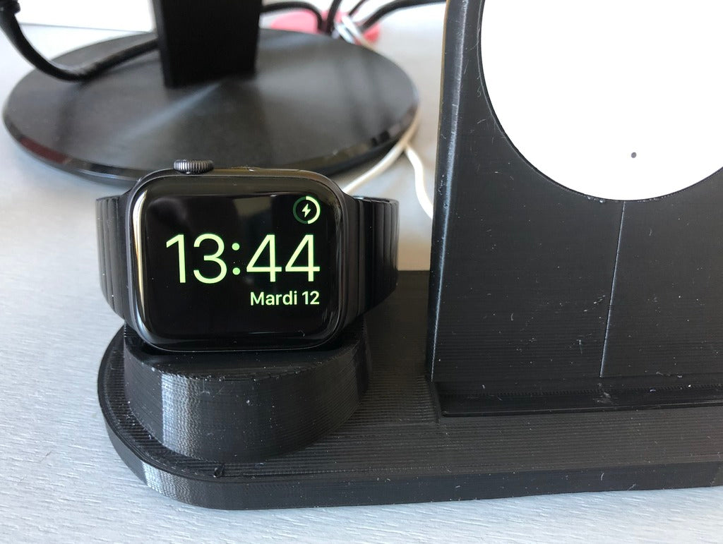 Pyöreä latausteline Iphone 8 Plus -puhelimelle ja Apple Watch - yhteensopiva Ikea Rallen -laitteiden kanssa.