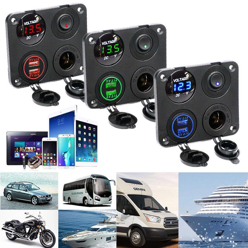 12 V:n kaksois-USB-laturipistorasia - paneeliasennus veneeseen, kuorma-autoon ja autoon