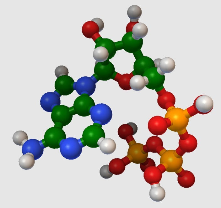 Molekyylimalli - ATP (Adeniinitrifosfaatti) - Atomikokoluokan malli