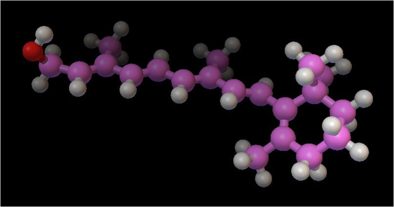 Retinolin (A-vitamiinin) molekyylimalli - Atomikokoinen malli